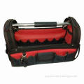 Metal handle tool bag, sizes 18 x 9 to 1/2 x 10-inch, steel tube handle, adjustable shoulder strap
